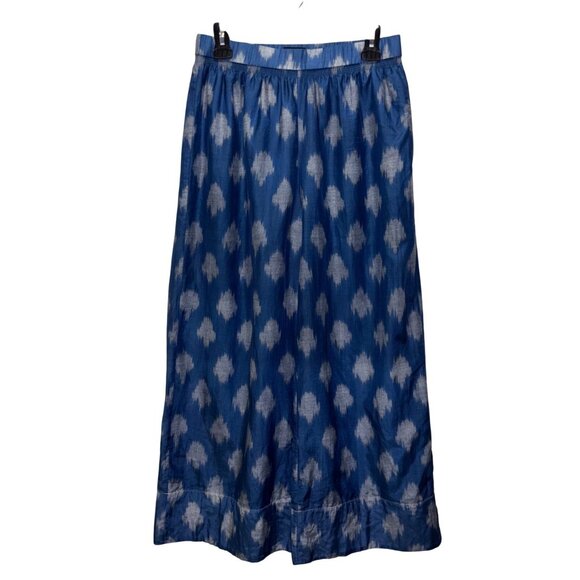 Theory Smocked Culotte Wide Leg Crop Pant In Spot Ikat Lawn Blue/White Size M - Picture 2 of 8